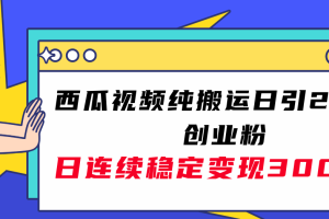 （7872期）西瓜视频纯搬运日引200+创业粉，日连续变现3000+实操教程！