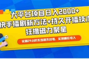 （9947期）大平台项目日入2000+，快手播剧新方法+持久开播技术，狂撸磁力聚星